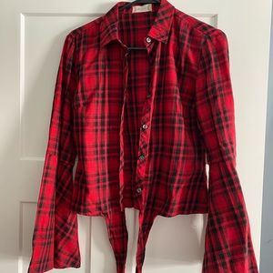 Altar’d state bell sleeve plaid shirt